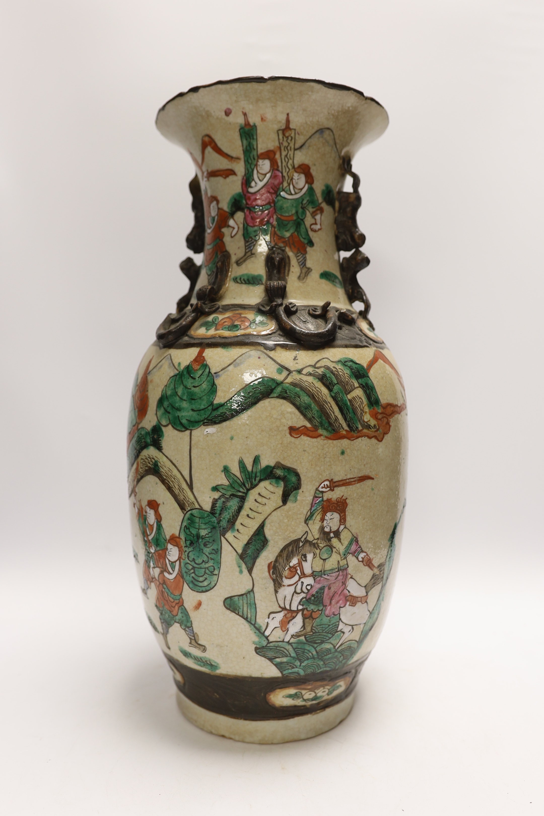 A large Chinese crackle ware famille rose vase, early 20th century, 43cm high